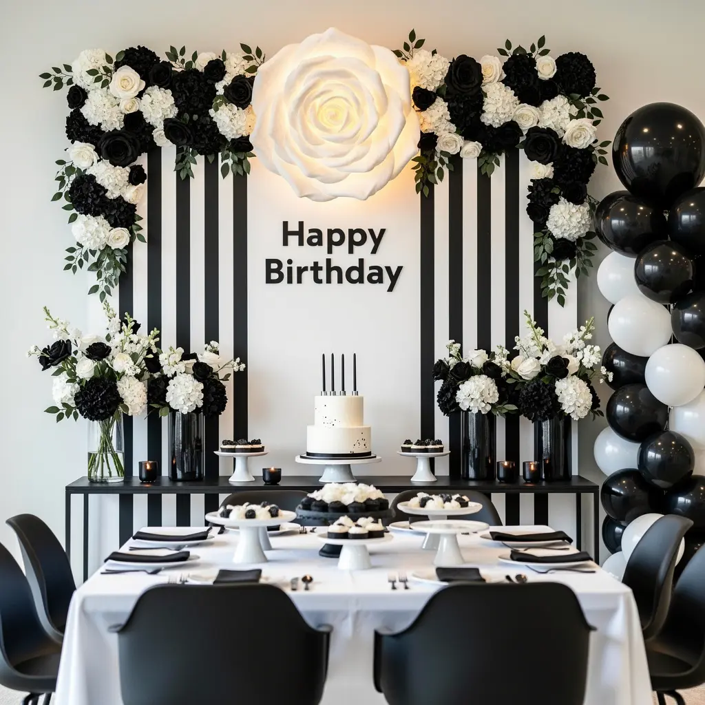 Black and White Birthday Setup Ideas