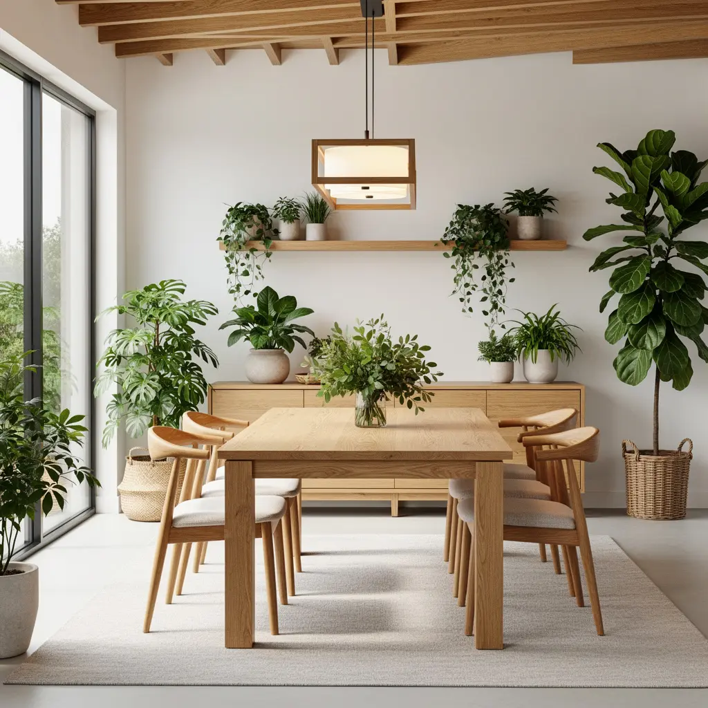 Add Natural Elements Like Plants and Wood Accents in dining room
