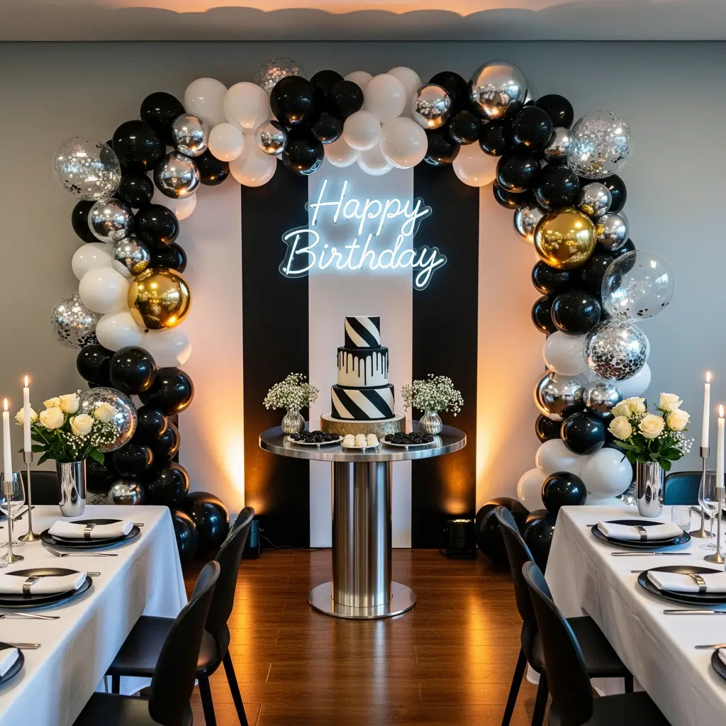 Black and White Birthday Setup Ideas