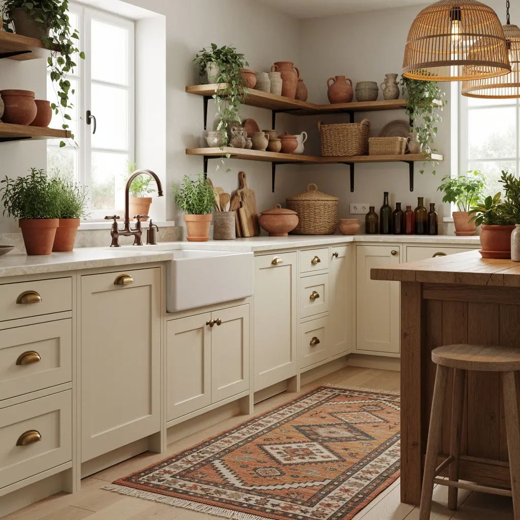 Brass and Aged Metal Hardware Cozy Boho Kitchen