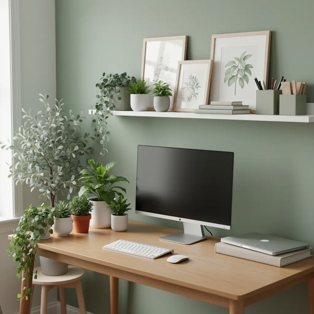 Sage Green Aesthetic Study Desk Setup
