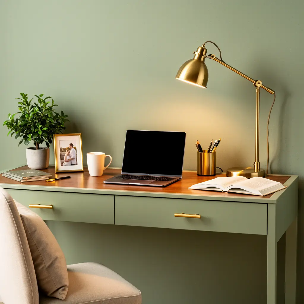 Sage Green Aesthetic Study Desk Setup