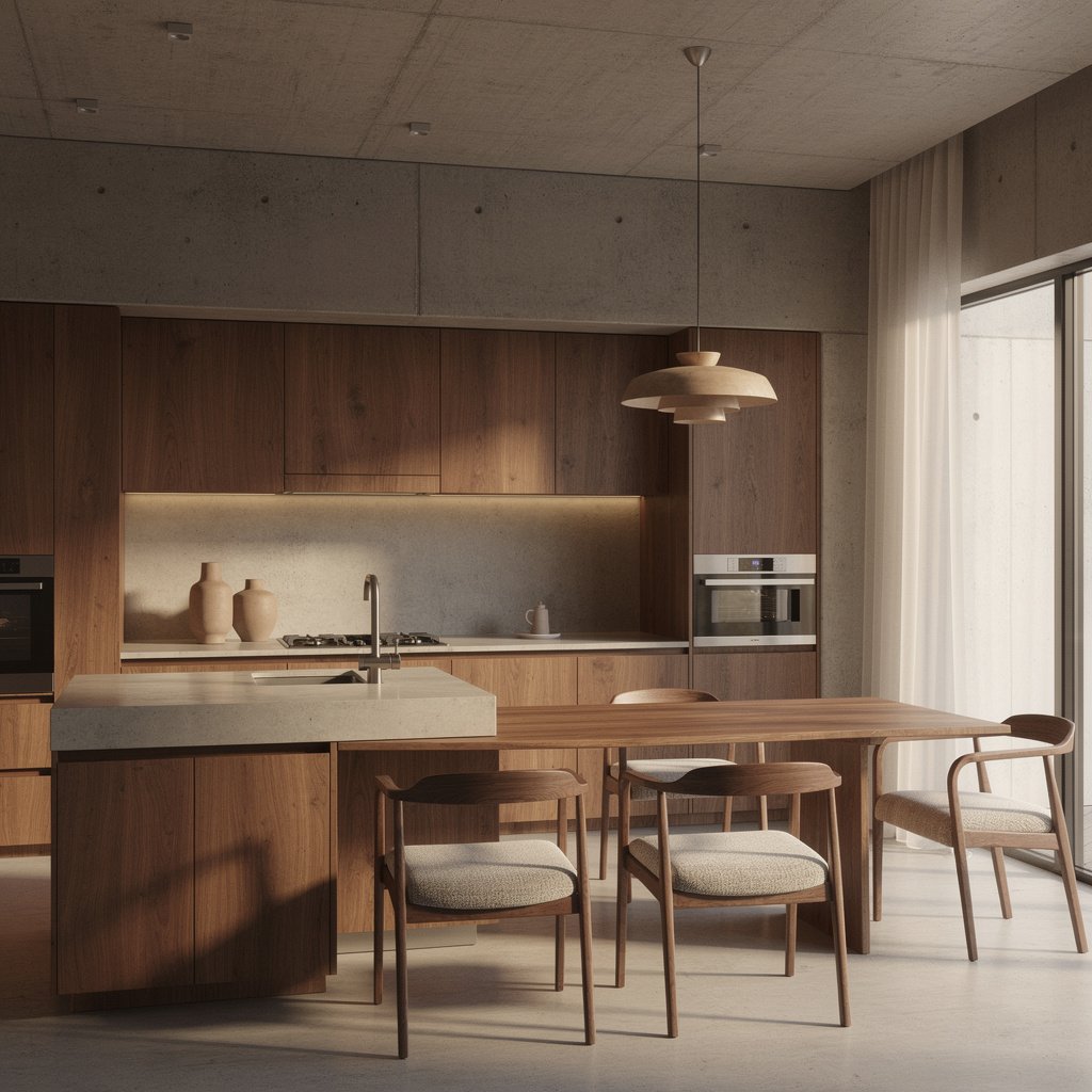 Concrete and Wood Soft Brutalist Kitchen