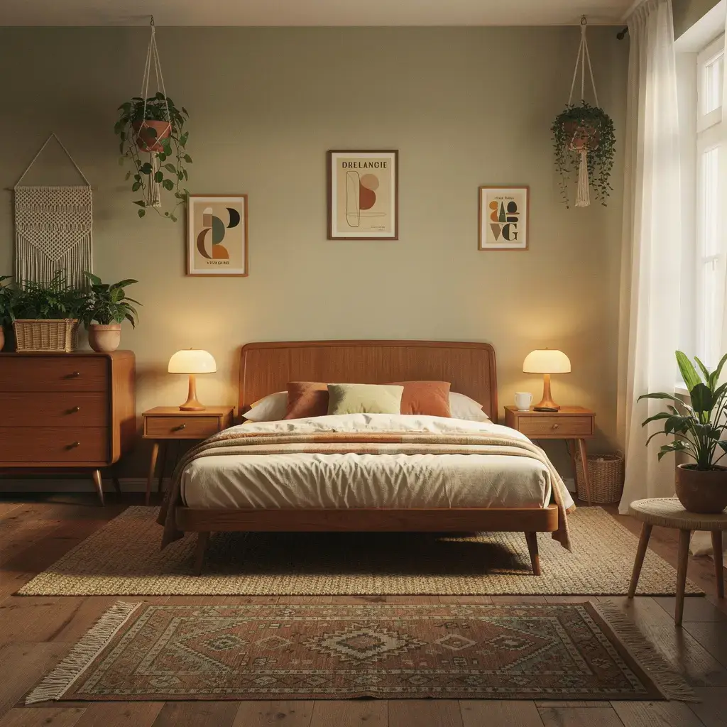 Create a Cozy Retro Bedroom With Wooden Furniture and Natural Elements