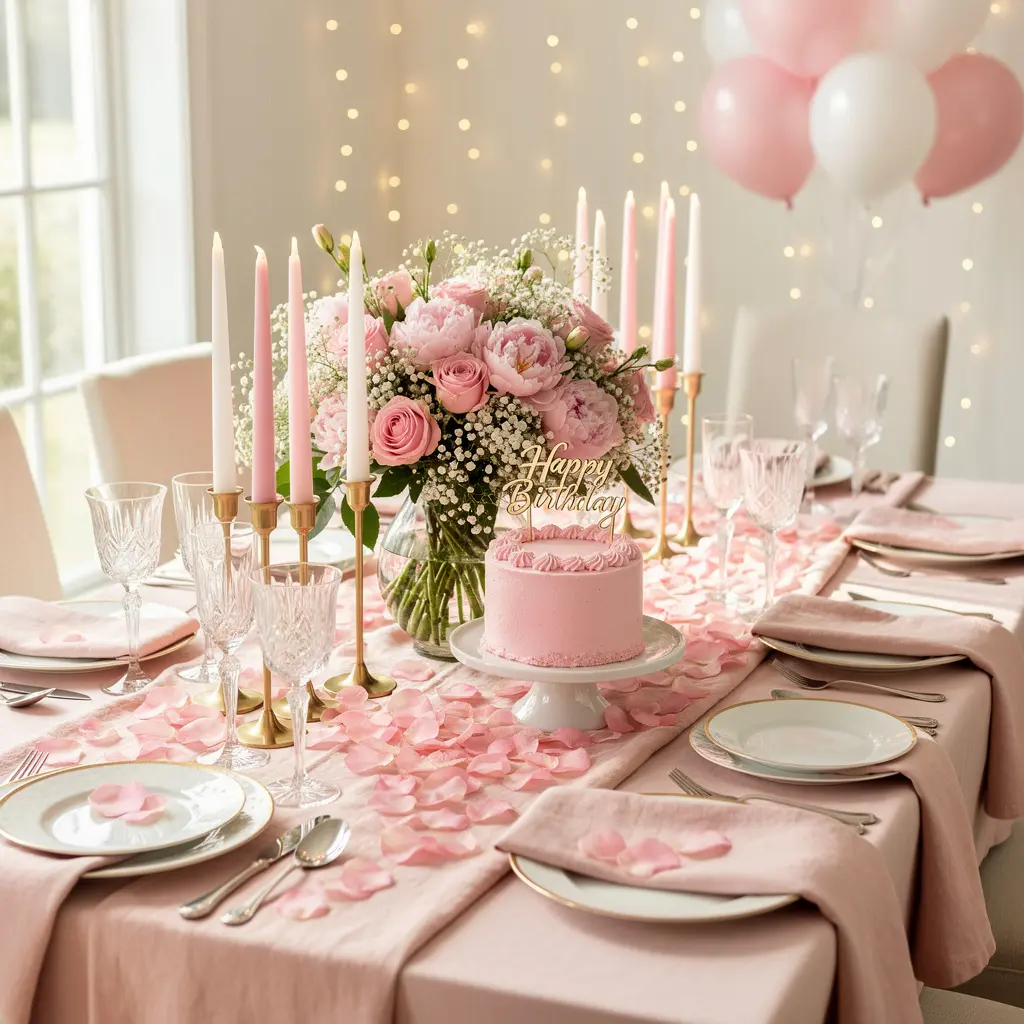 Create an Elegant Pink Birthday Table Decoration Setup