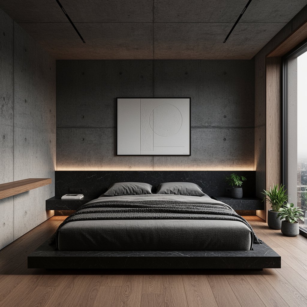 Dark Moody Soft Brutalist Bedroom