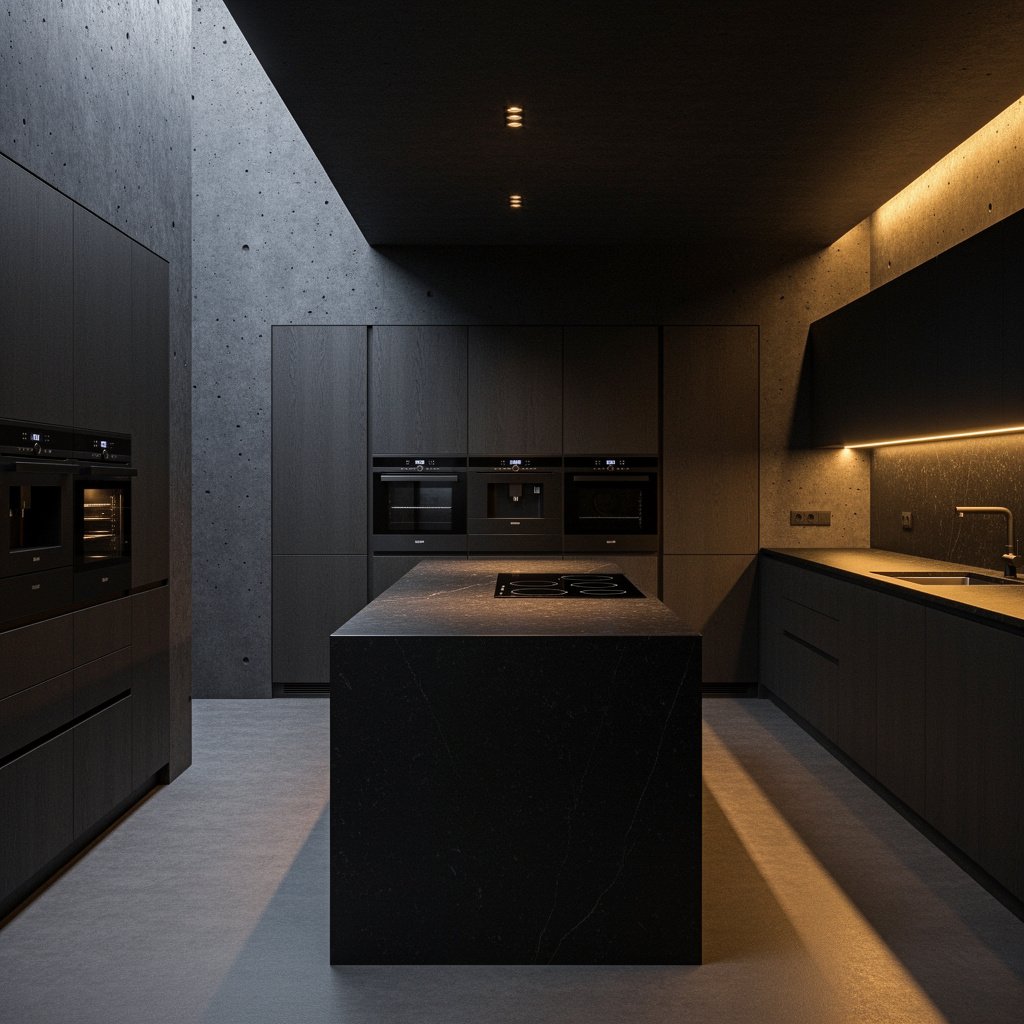 Dark Moody Soft Brutalist Kitchen