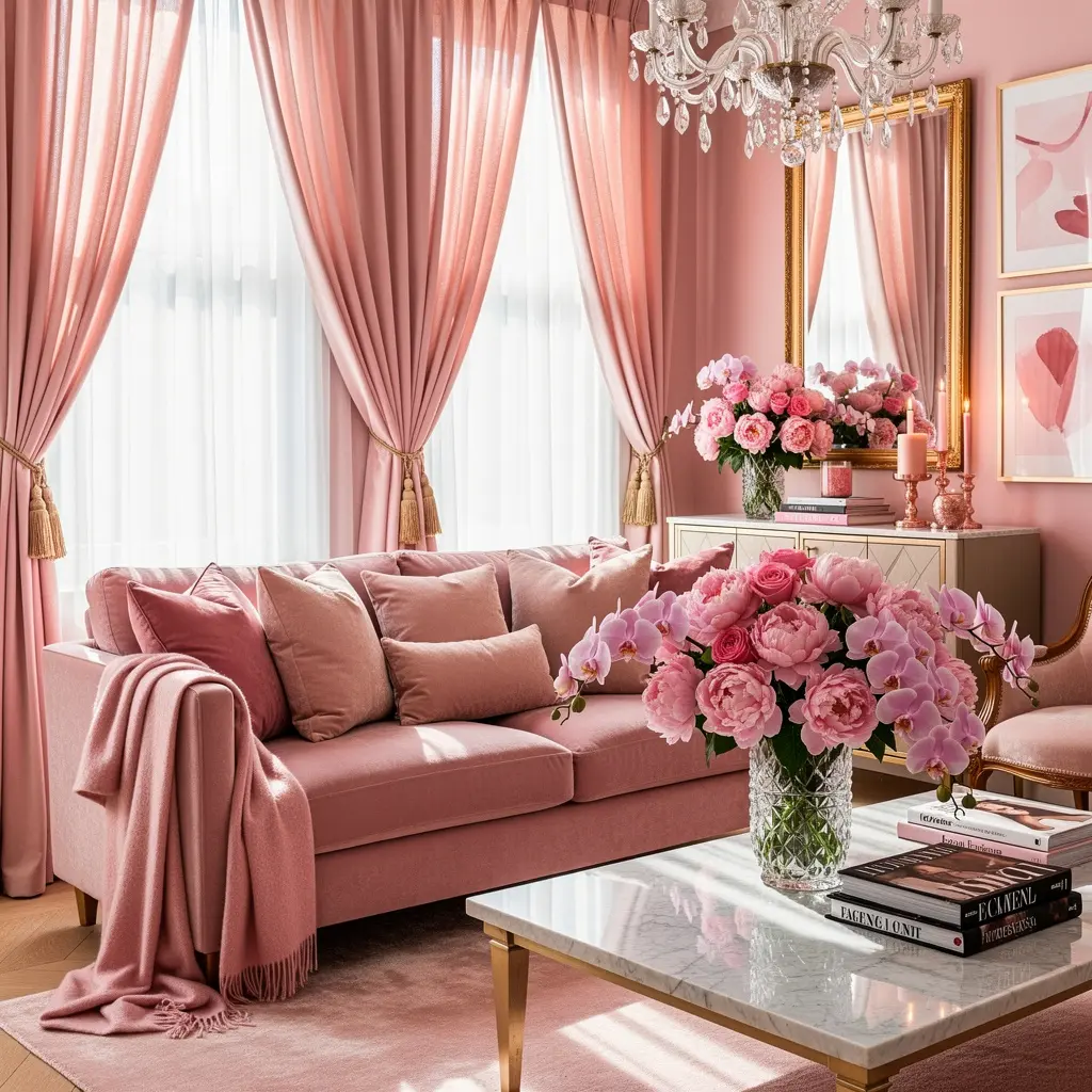 Decorate the Room With Pink Flowers Fabrics and Luxury Details