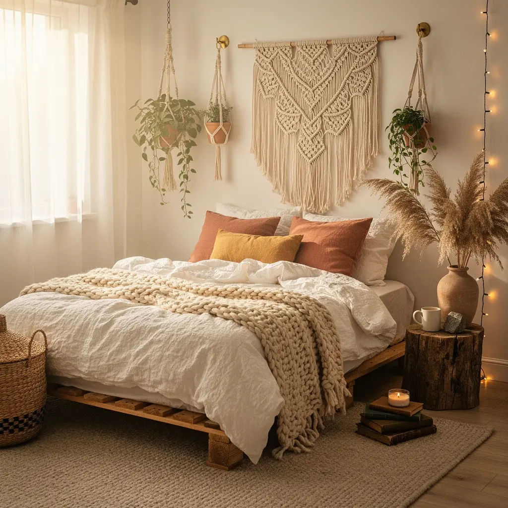Dreamy Boho Bedroom with Macrame Decor and Handmade Accents