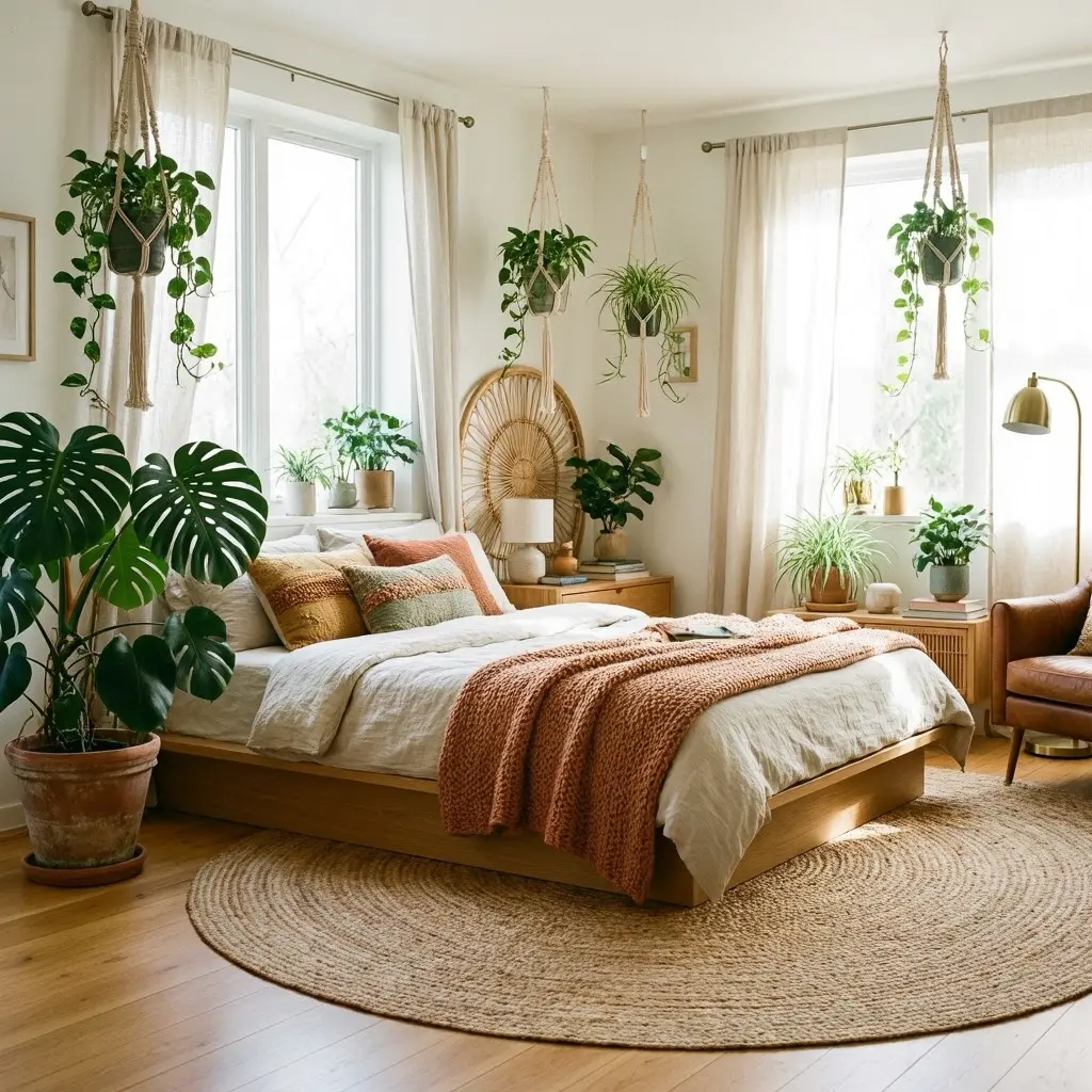 Earthy Boho Bedroom with Indoor Plants