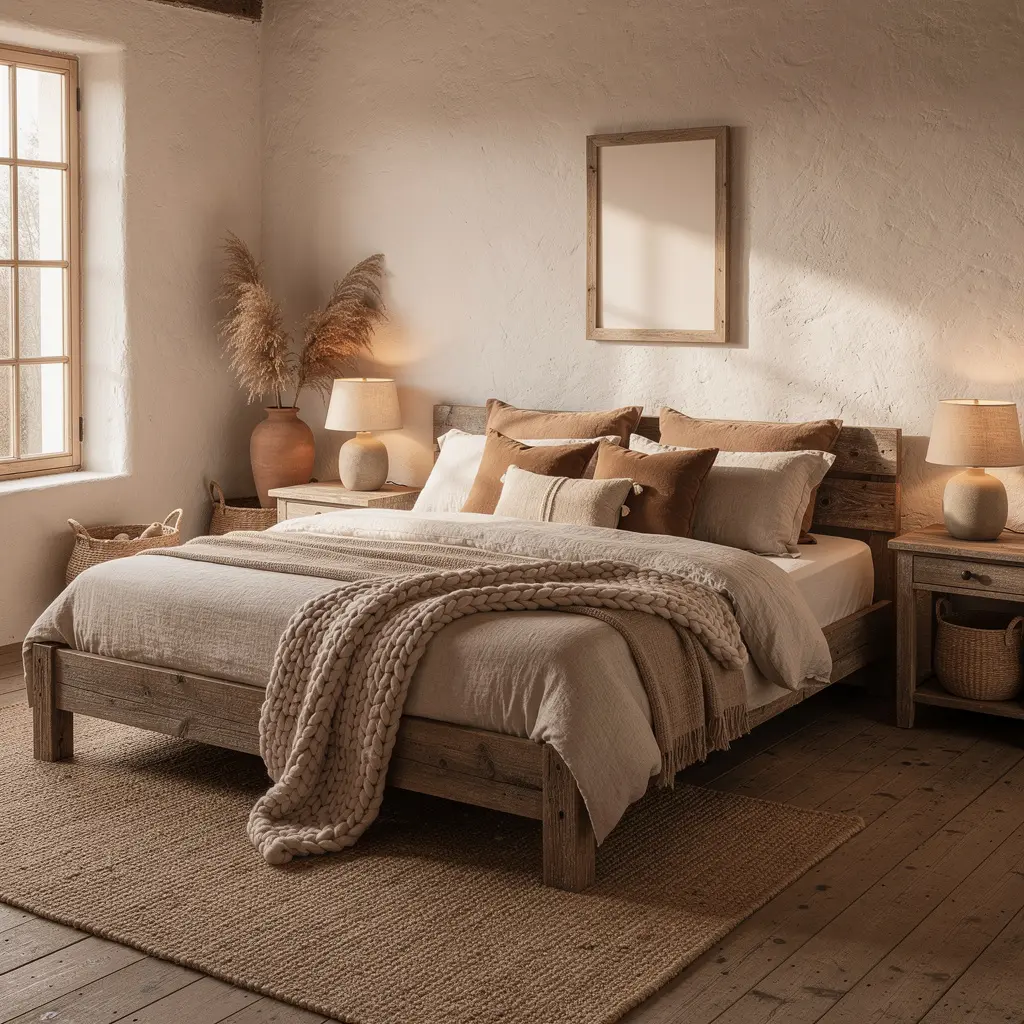Earthy Neutral Color Palette cozy rustic bedroom