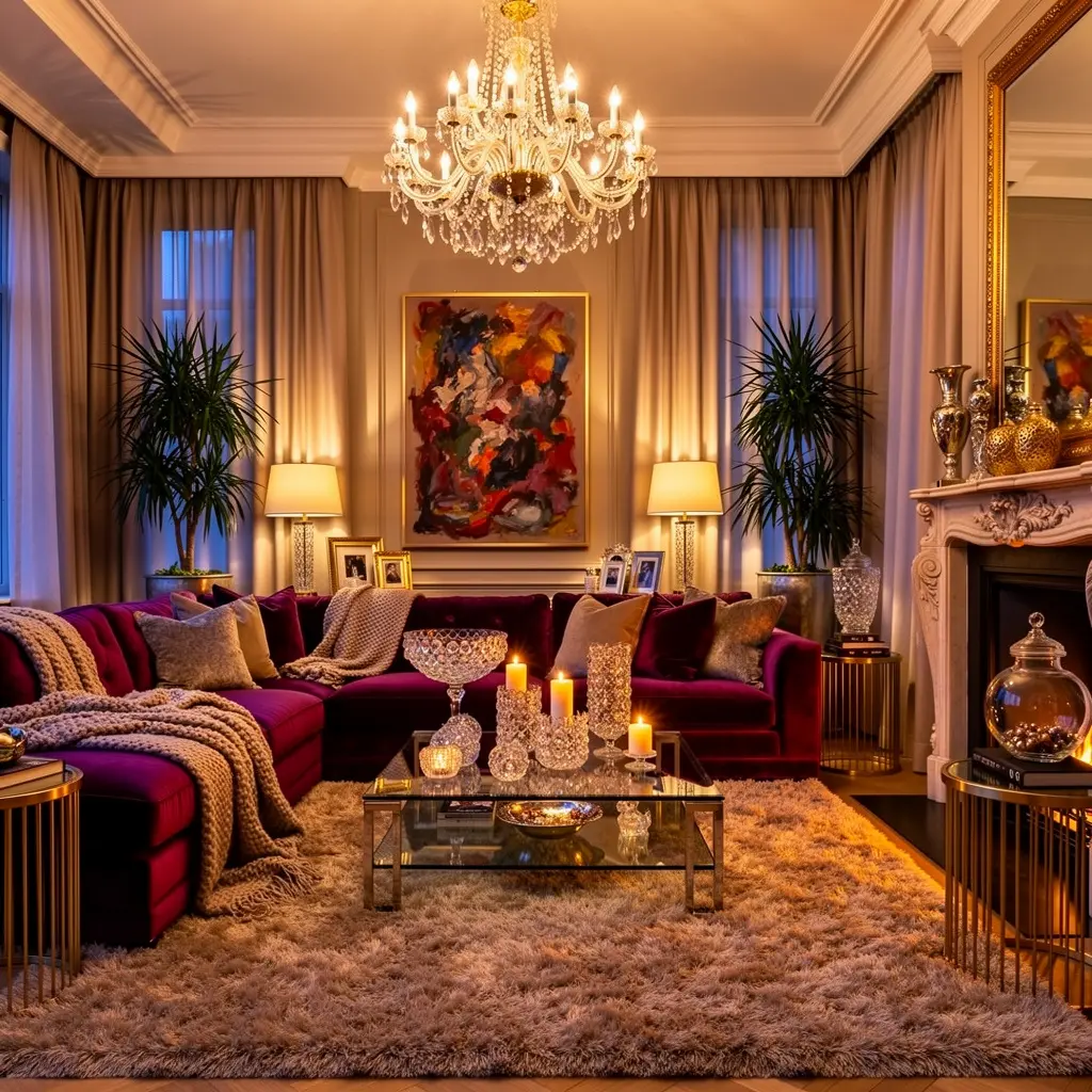 Glamorous Cozy Home Interior with Crystal Decor and Statement Pieces
