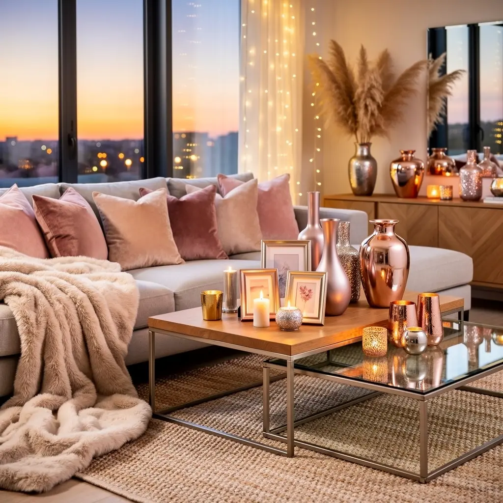 Glittering Home Decor Ideas with Metallic Details and Soft Textures