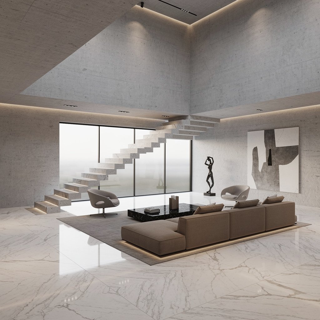 High-End Luxury Soft Brutalist Villa Interior