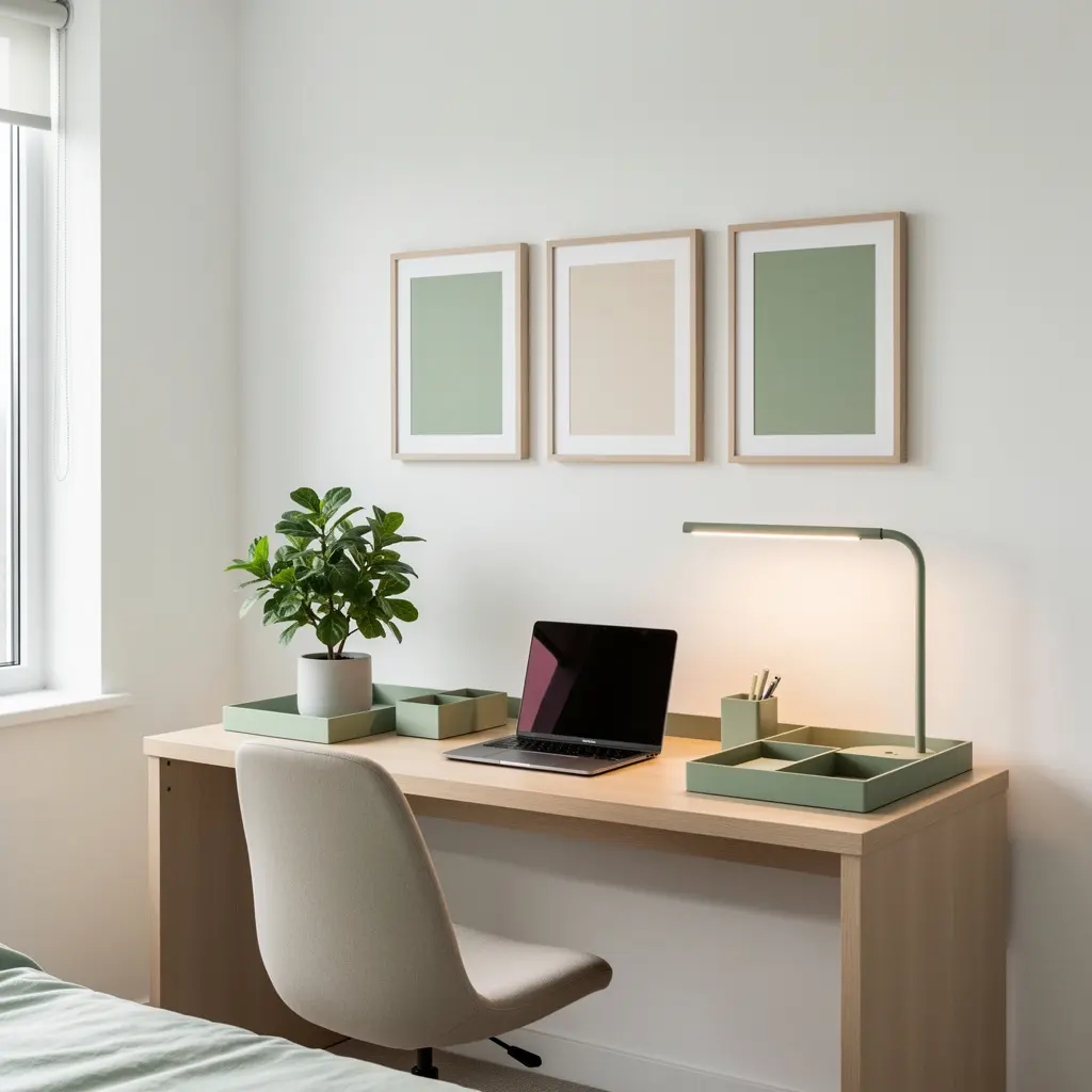 Sage Green Aesthetic Study Desk Setup