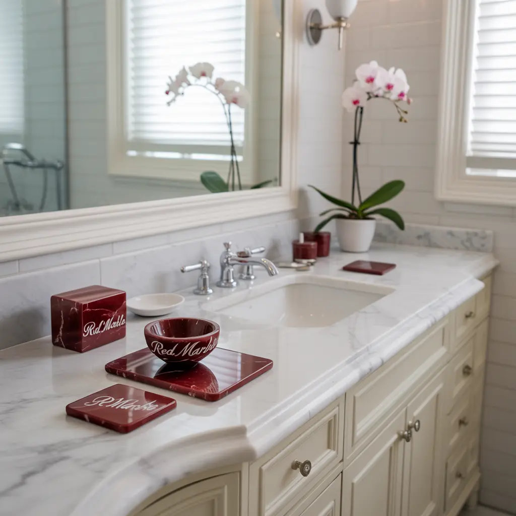Red Marble Bathroom Decor