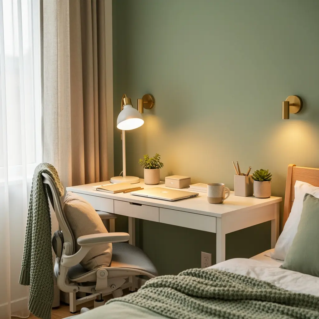 Sage Green Aesthetic Study Desk Setup