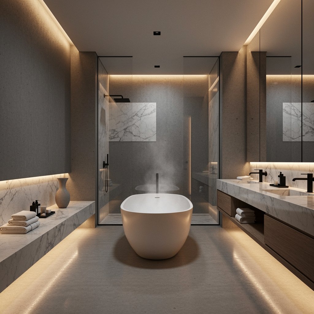 Luxury Hotel Soft Brutalist Bathroom Design