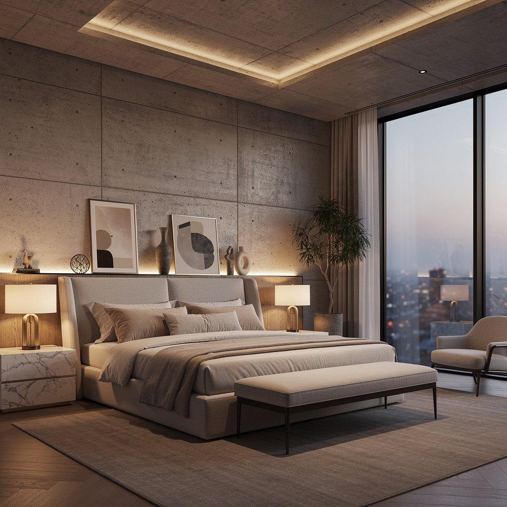 Luxury Hotel Soft Brutalist Bedroom