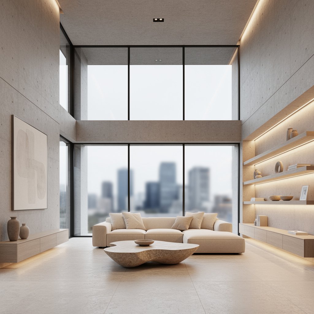 Luxury Open-Plan Soft Brutalist Interior