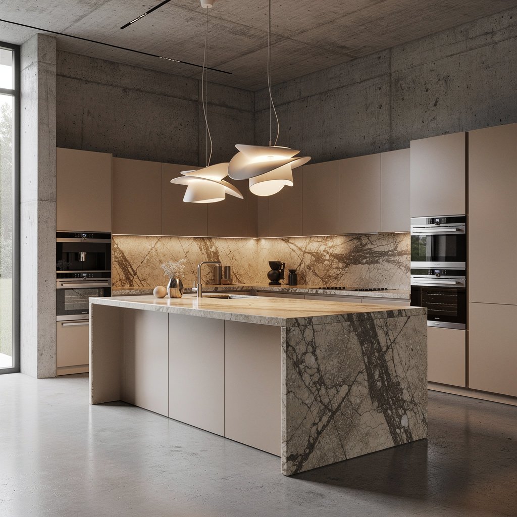 Luxury Soft Brutalist Kitchen With Marble