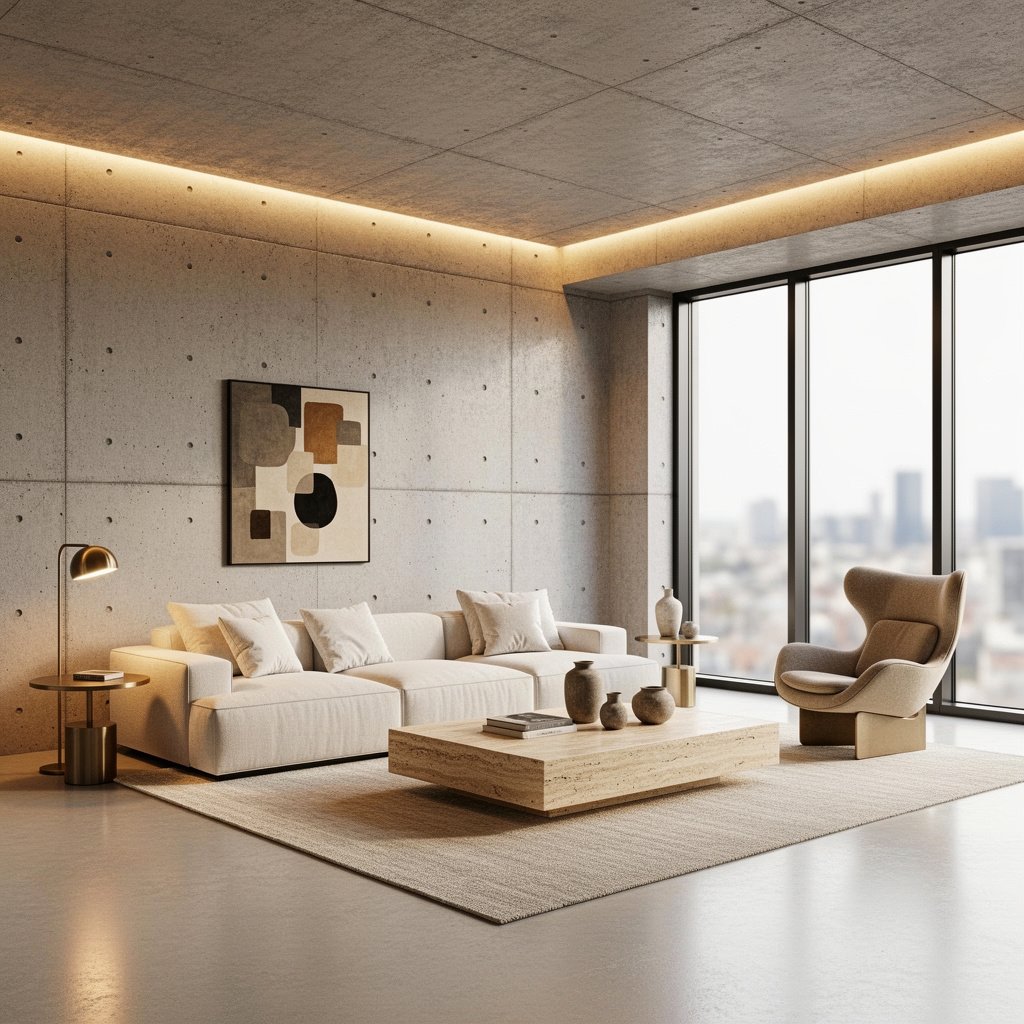 Luxury Soft Brutalist Living Room With Statement Sofa