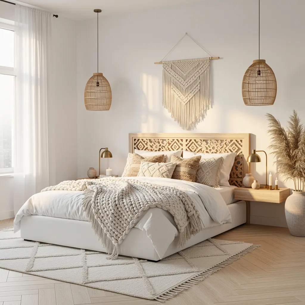Luxury White Boho Bedroom with Elegant Bohemian Touches