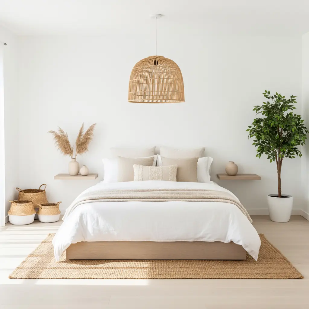 Minimal White Boho Bedroom Design with a Clean Aesthetic