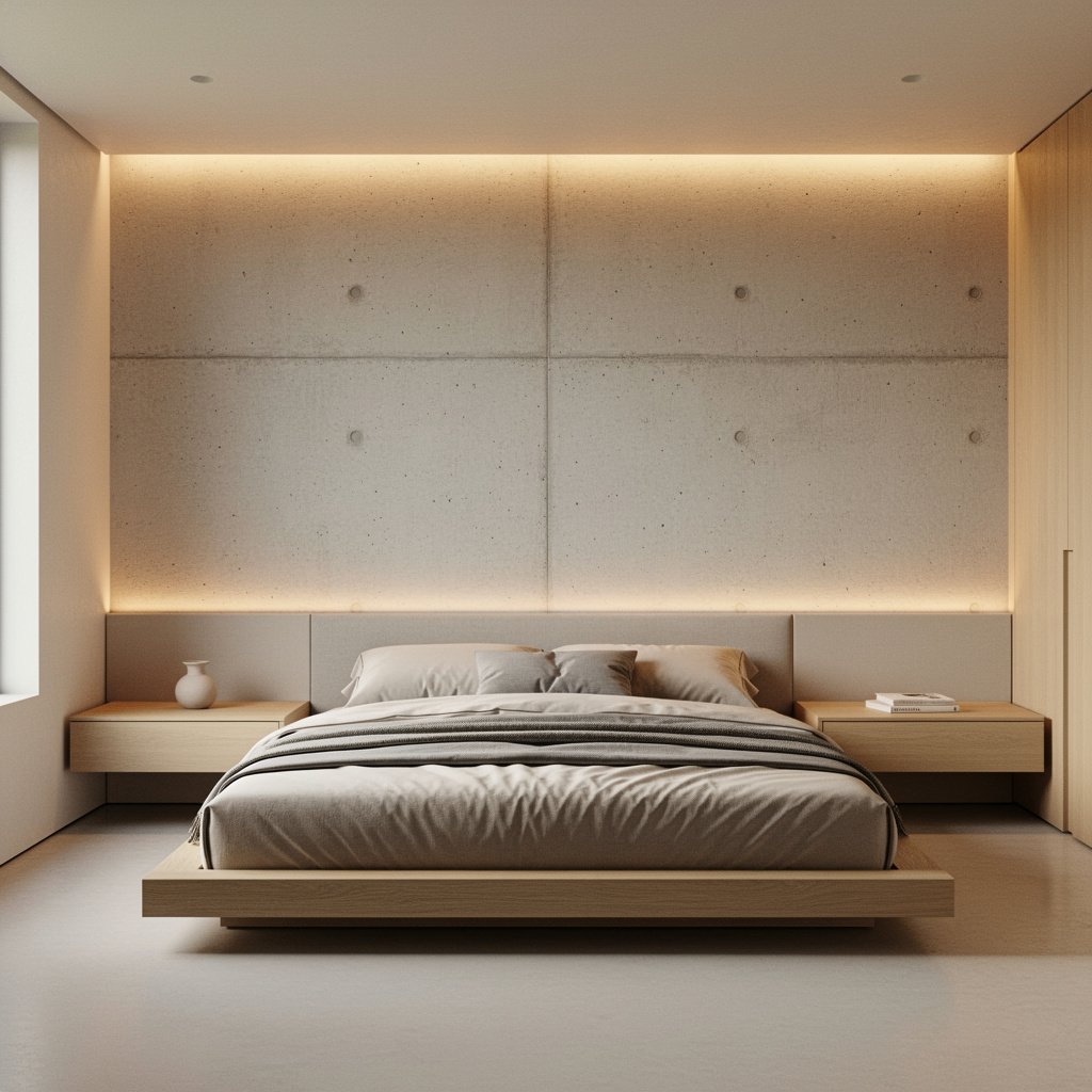 Minimalist Soft Brutalist Bedroom Interior