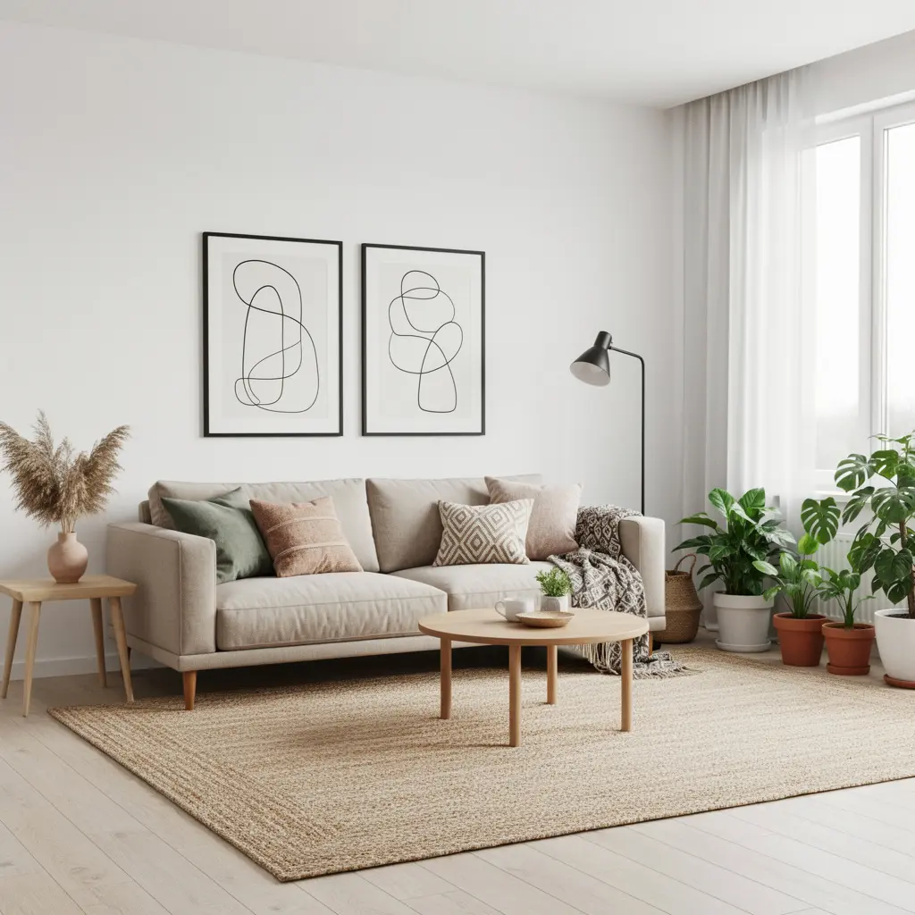 Modern Boho Living Room with Minimalist Design Elements