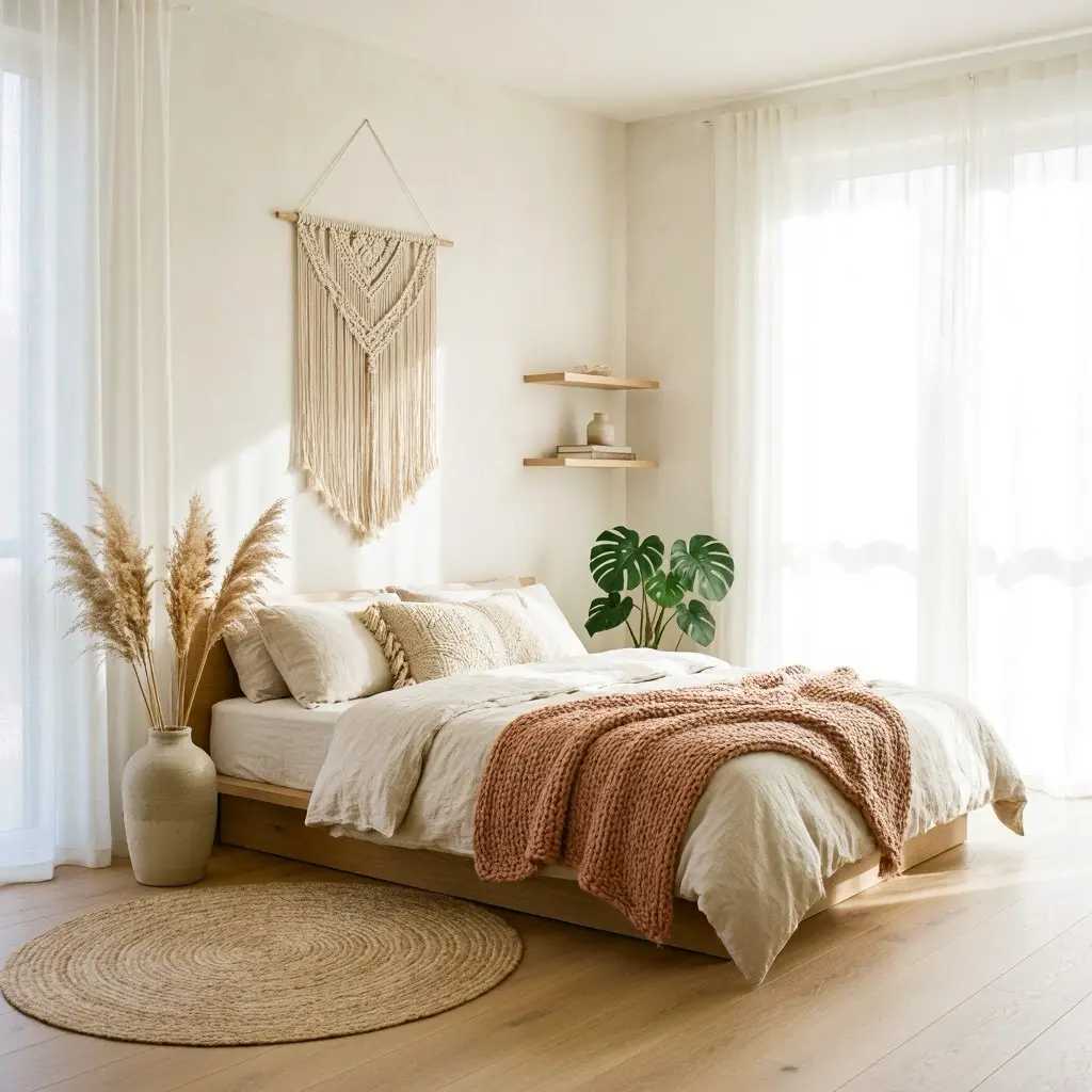 Modern Dreamy Boho Bedroom with Minimalist Design Touches