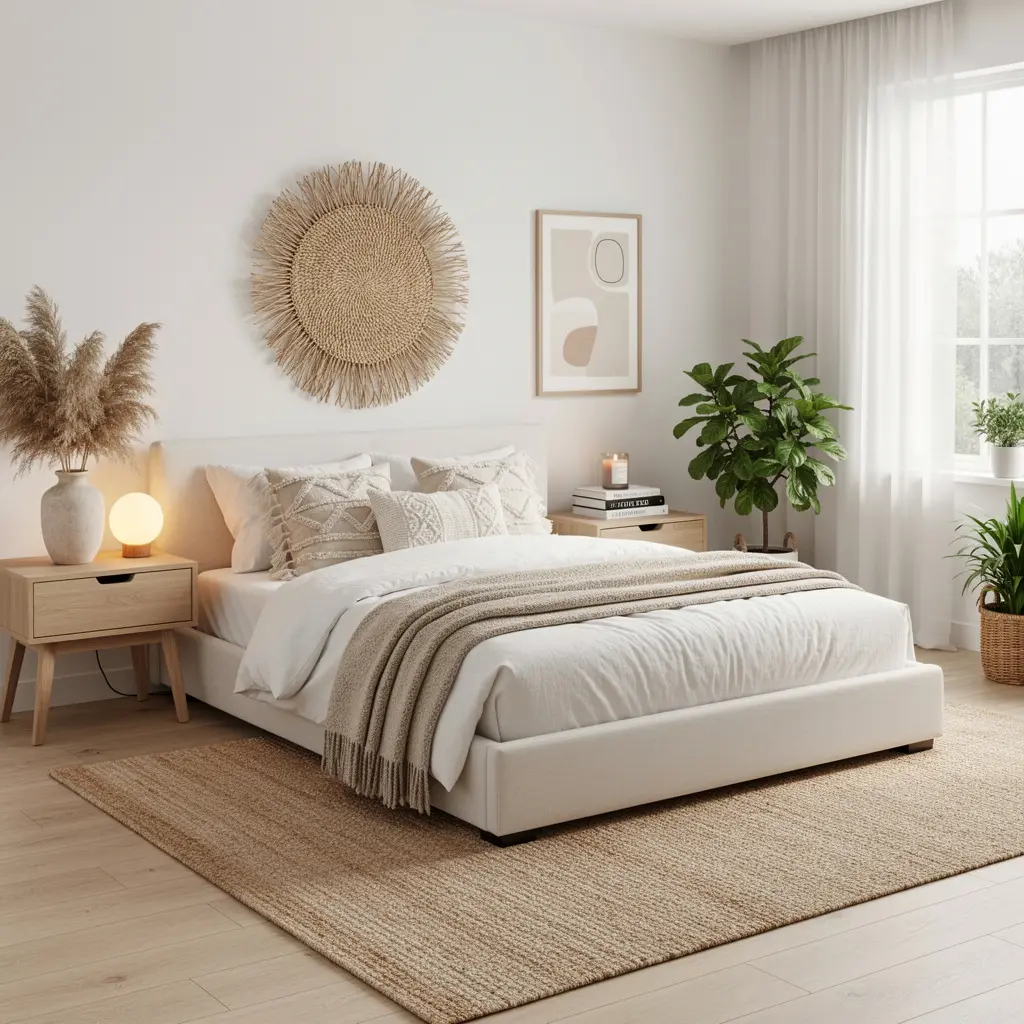 Modern White Boho Bedroom with Neutral Color Palettes