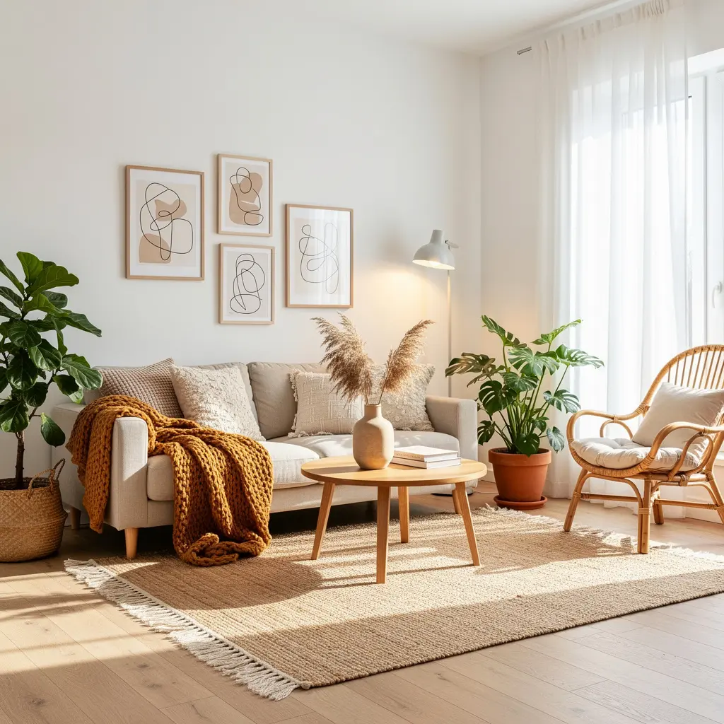 Scandinavian Boho Living Room with Clean and Cozy Design