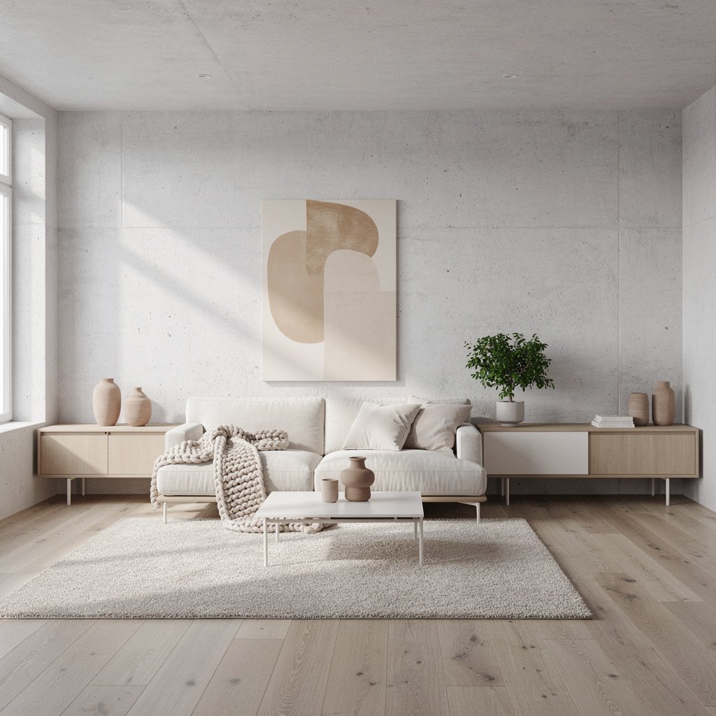 Scandinavian Soft Brutalist Living Room