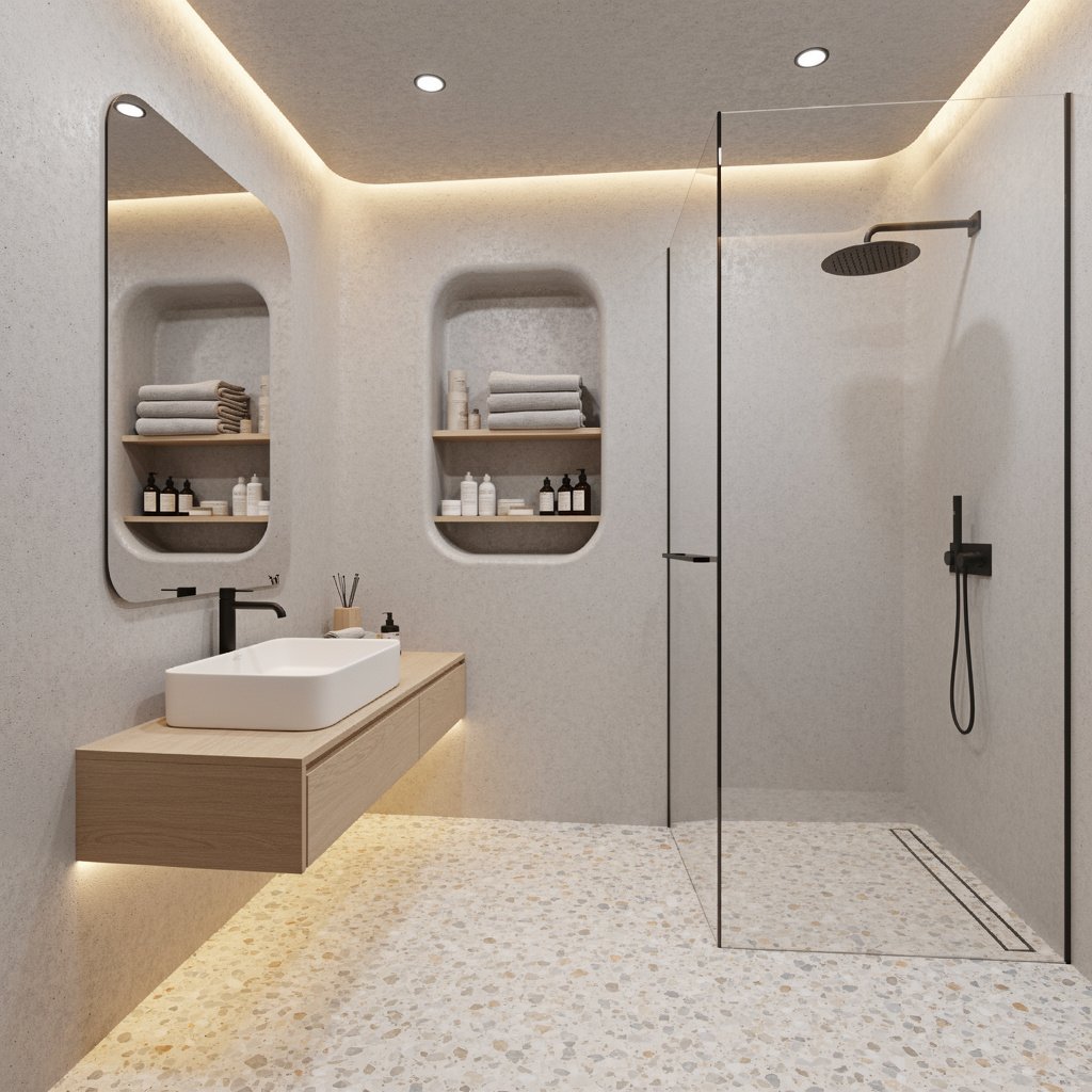 Small Apartment Soft Brutalist Bathroom