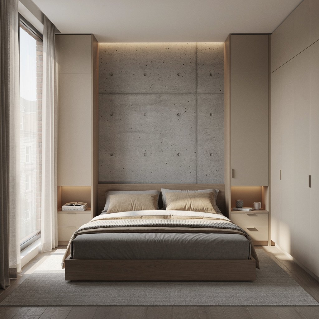 Small Apartment Soft Brutalist Bedroom