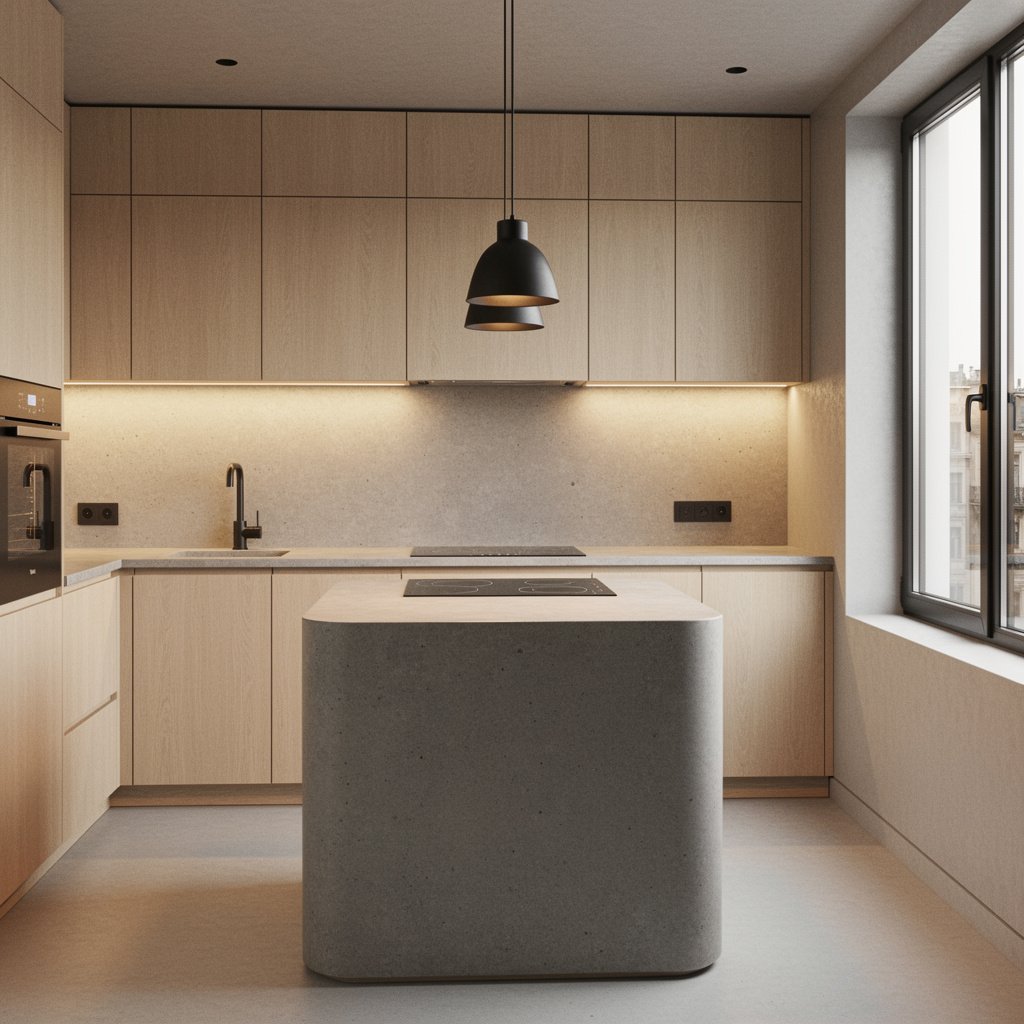 Small Apartment Soft Brutalist Kitchen
