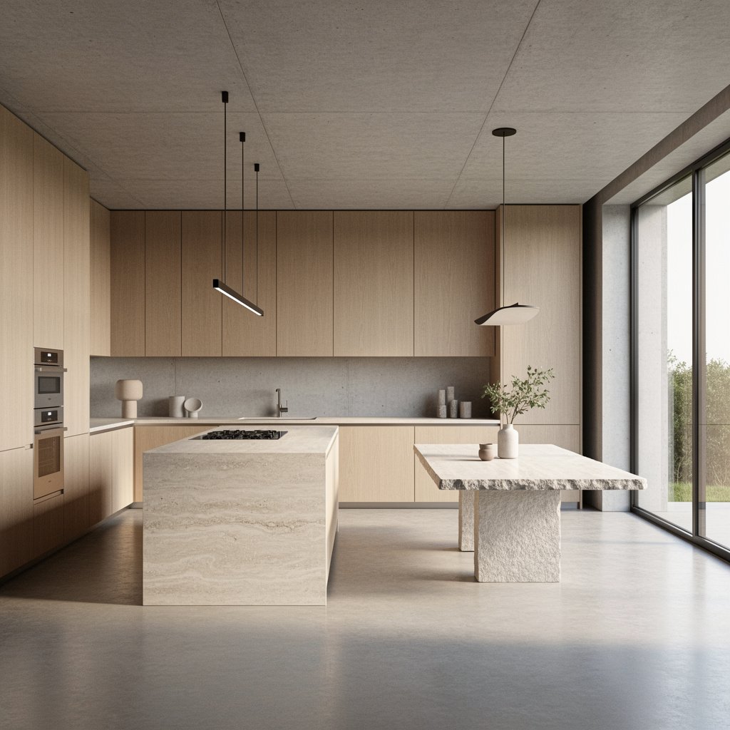 Soft Brutalist Kitchen and Dining Space