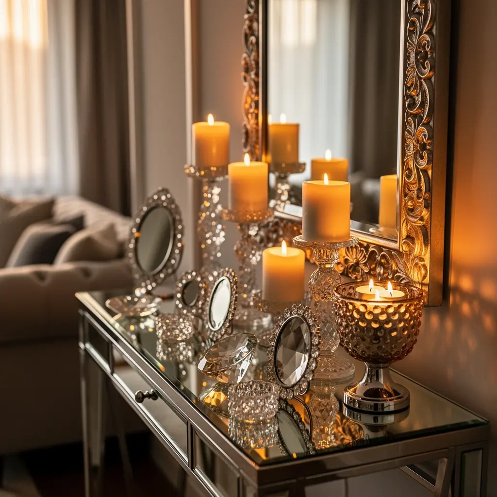 Sparkly Home Decor with Candles Mirrors and Reflective Elements