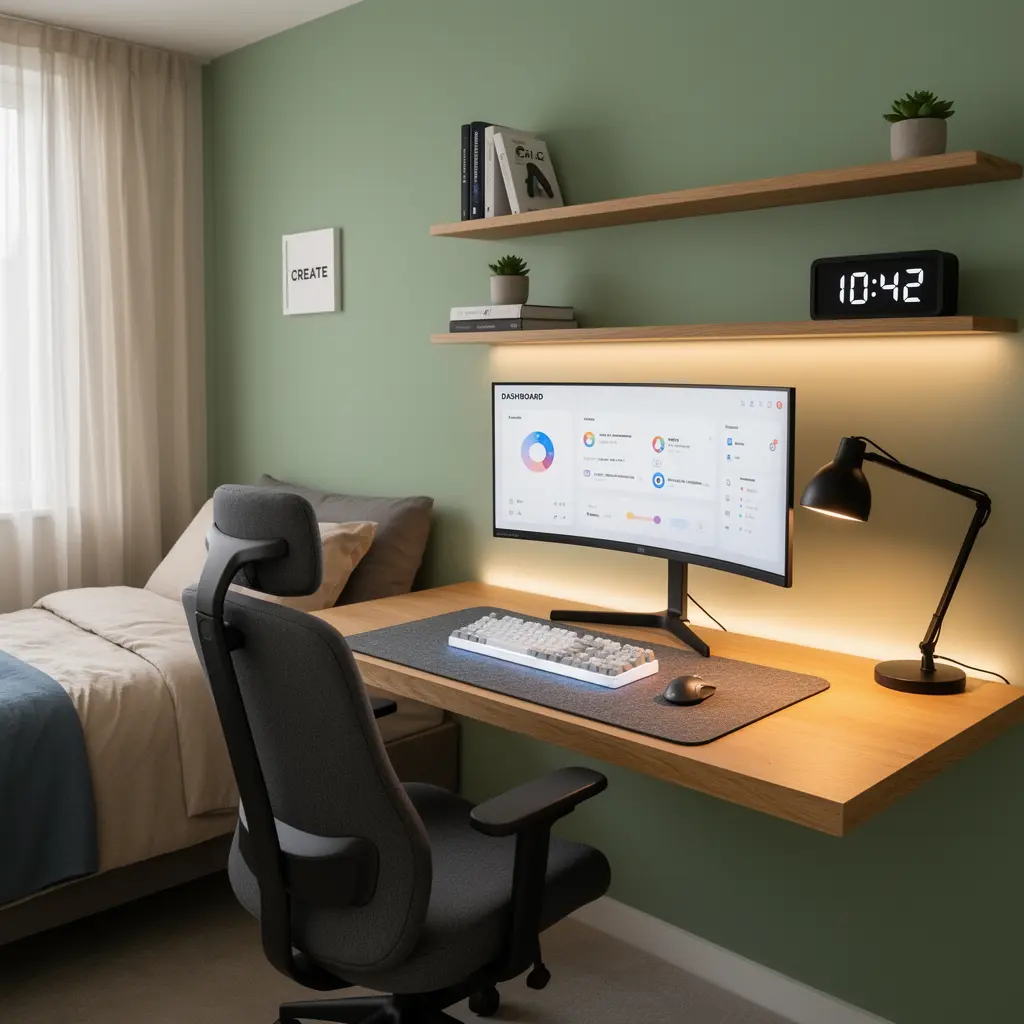 Transform a Small Bedroom Into a Stylish Tech Workspace