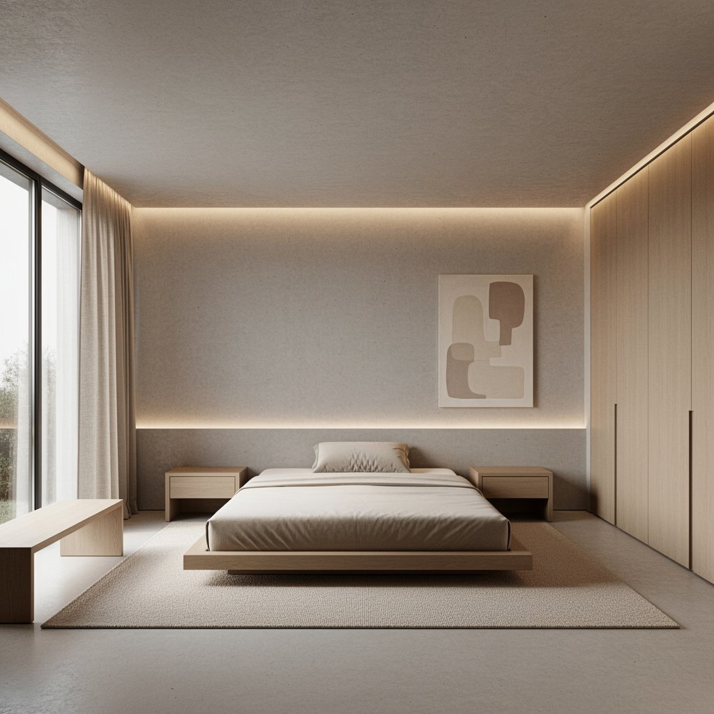 Ultra Minimal Soft Brutalist Bedroom