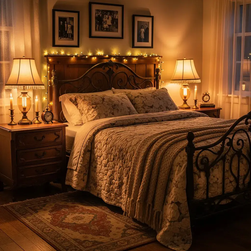 Use Warm Lighting Ideas to Enhance a Vintage Bedroom Ambiance