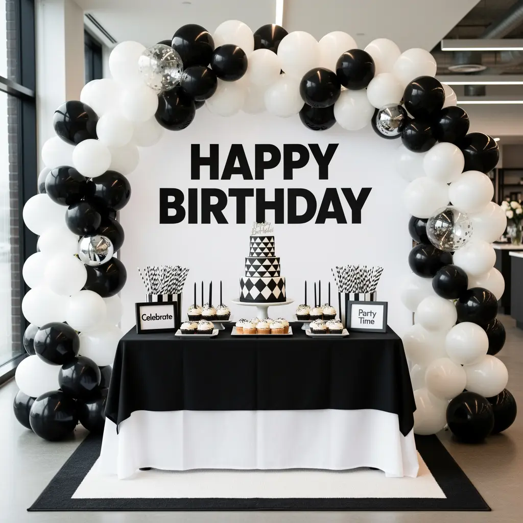 Black and White Birthday Setup Ideas