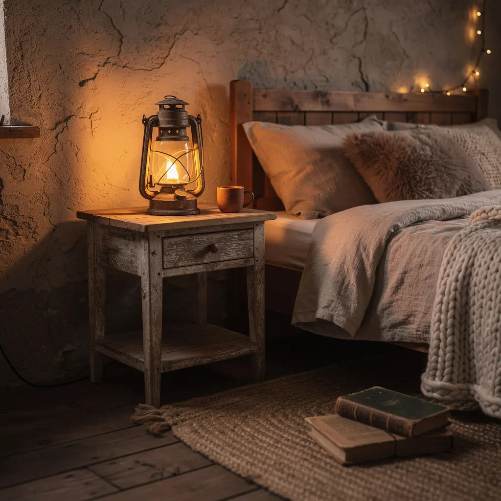 Vintage Lantern Styling cozy rustic bedroom