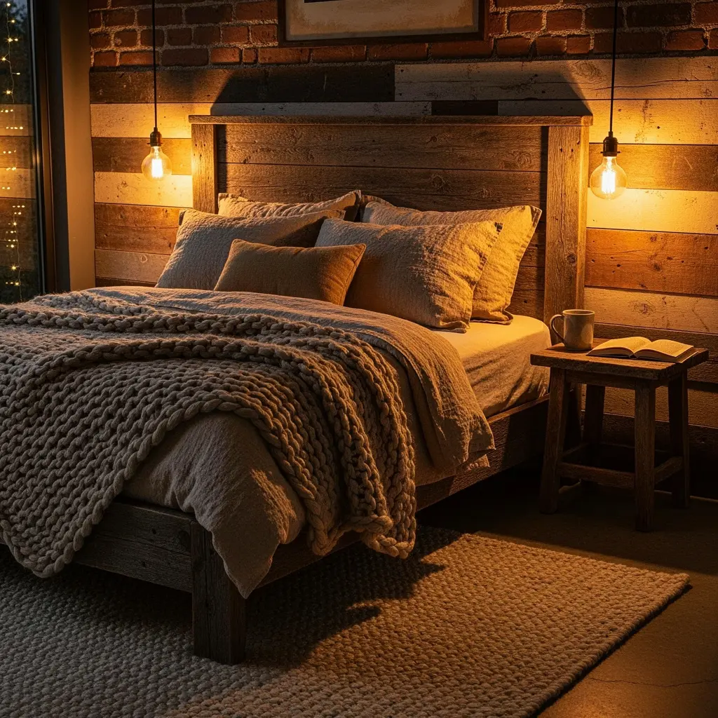 Warm Edison Bulb Lighting cozy rustic bedroom