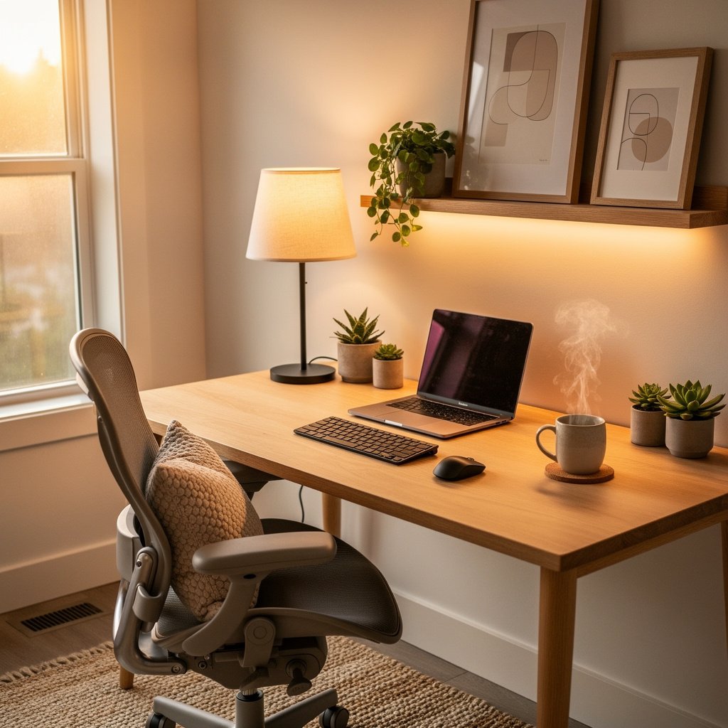 Warm Home Office Setup