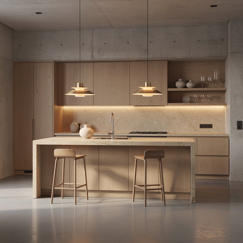Warm Minimal Soft Brutalist Kitchen Design