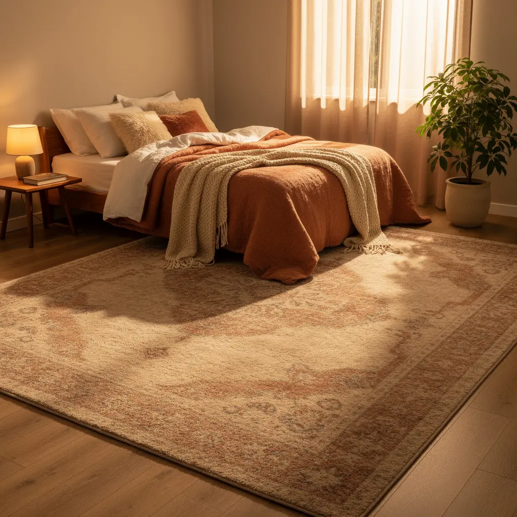 Warm Toned Bedroom Rug Cozy Bedroom