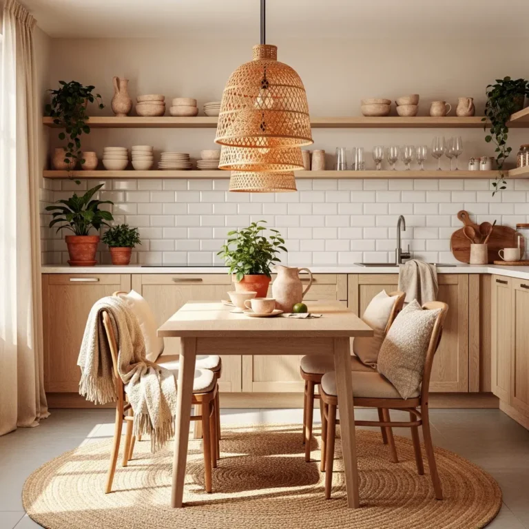Woven Pendant Lighting Over the Eating Area