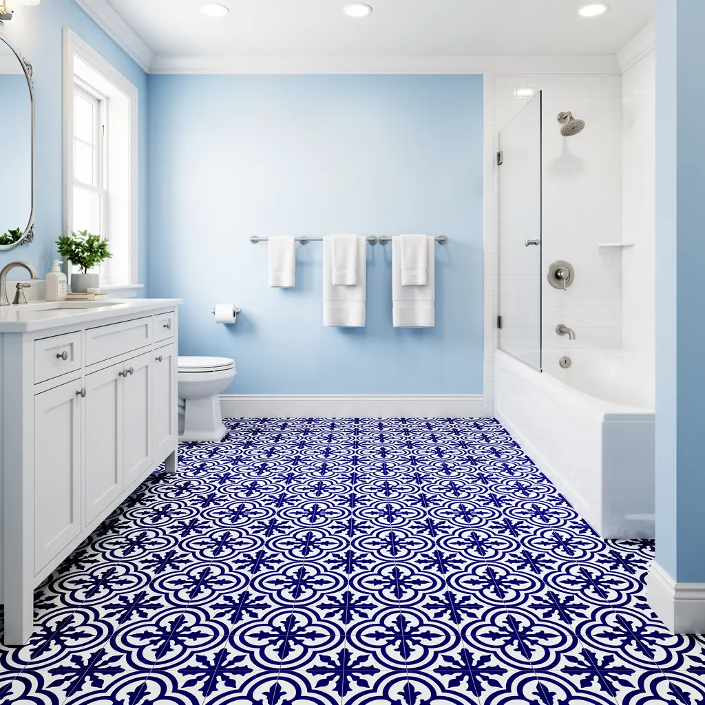 Sky Blue and White Bathroom